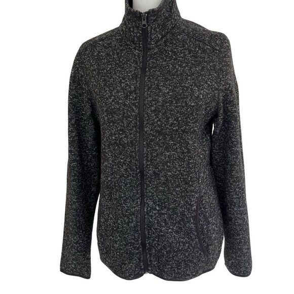Eddie Bauer SWEATER FLEECE FULL-ZIP MOCK NECK TOP , Charcoal Heather, size M - Picture 1 of 8